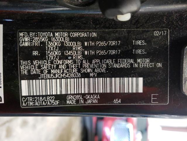 Photo 10 from auction – 2017 TOYOTA 4RUNNER SR with VIN JTEBU5JR2H5428038