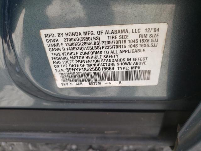 Photo 10 from auction – 2005 HONDA PILOT EXL with VIN 5FNYF18525B015664
