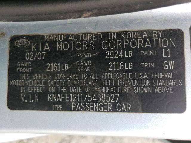 Photo 10 from auction – 2007 KIA SPECTRA EX with VIN KNAFE121175438527