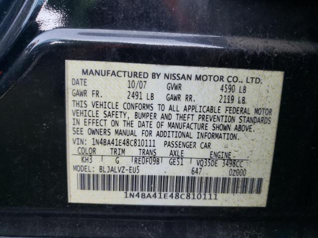 Photo 10 from auction – 2008 NISSAN MAXIMA SE with VIN 1N4BA41E48C810111