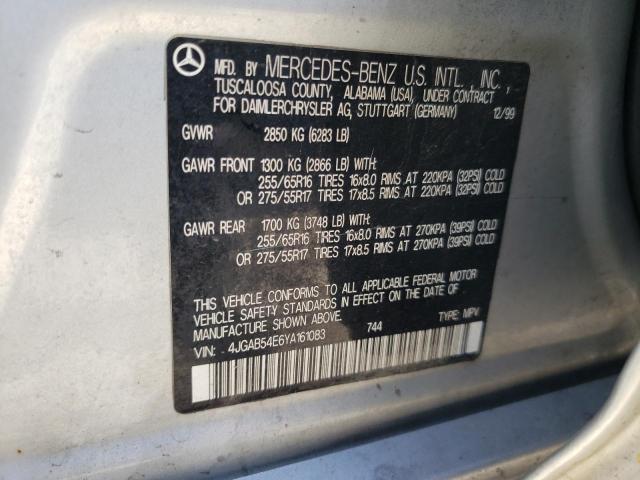 Photo 10 from auction – 2000 MERCEDES-BENZ ML 320 with VIN 4JGAB54E6YA161083