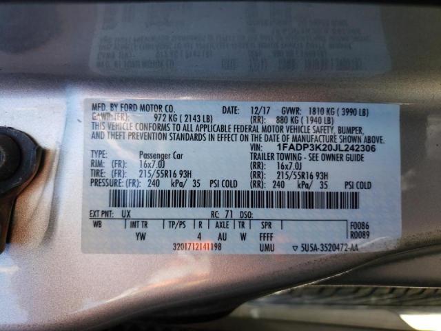 Photo 10 from auction – 2018 FORD FOCUS SE with VIN 1FADP3K20JL242306