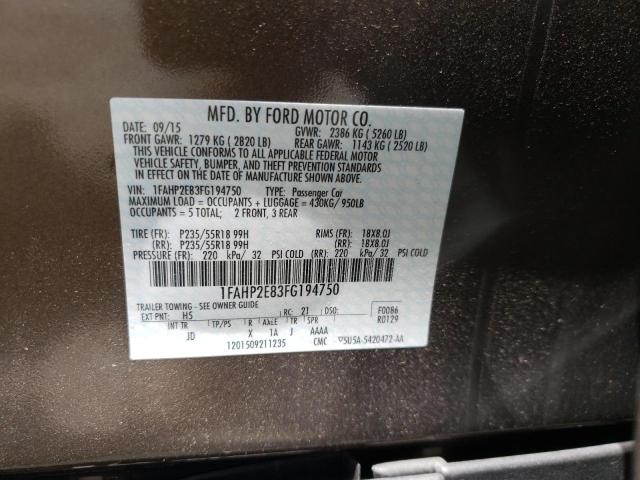 Photo 10 from auction – 2015 FORD TAURUS SEL with VIN 1FAHP2E83FG194750
