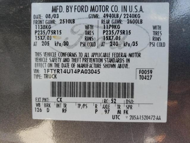 Photo 10 from auction – 2004 FORD RANGER SUP with VIN 1FTYR14U14PA03045