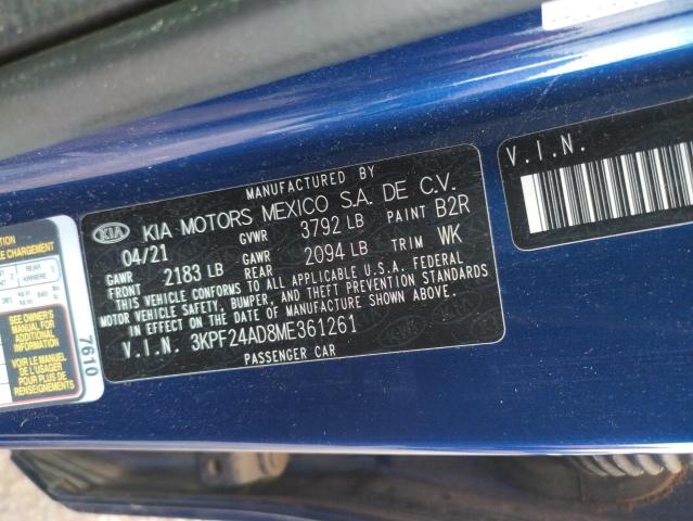 Photo 10 from auction – 2021 KIA FORTE FE with VIN 3KPF24AD8ME361261