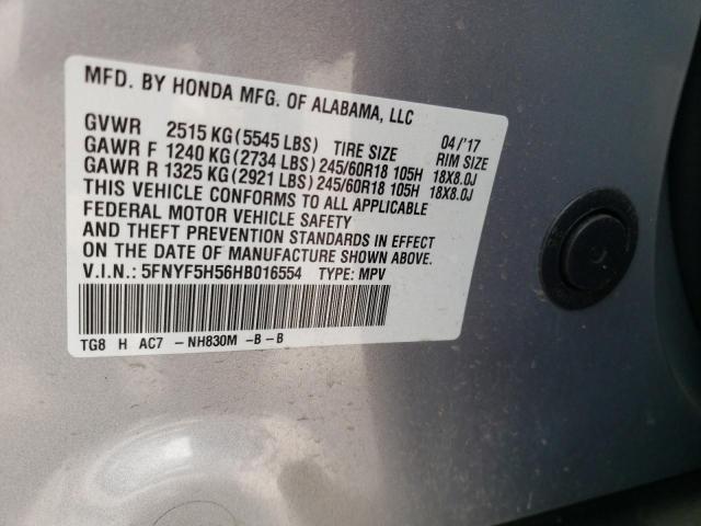 Photo 10 from auction – 2017 HONDA PILOT EXL with VIN 5FNYF5H56HB016554