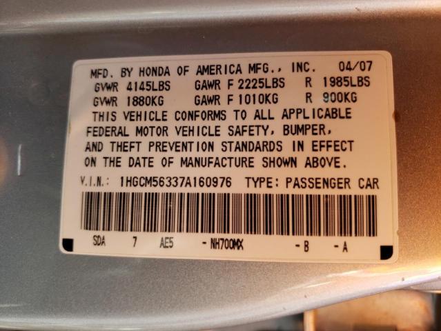 Photo 10 from auction – 2007 HONDA ACCORD SE with VIN 1HGCM56337A160976