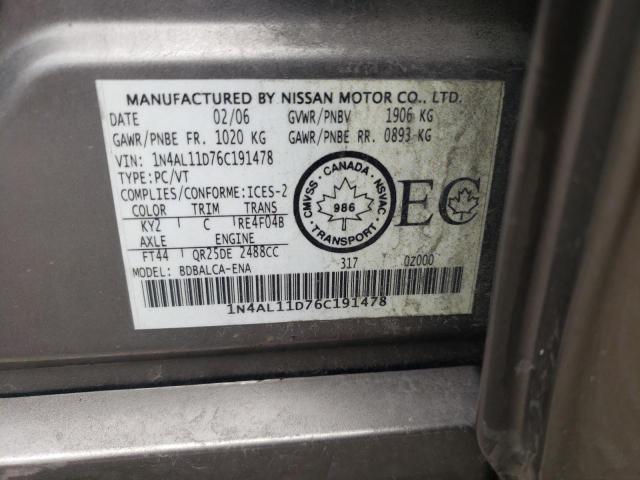 Photo 10 from auction – 2006 NISSAN ALTIMA S with VIN 1N4AL11D76C191478