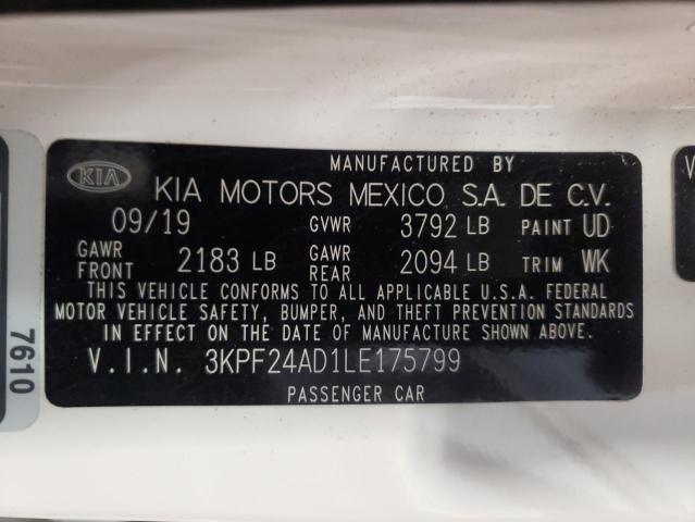 Photo 10 from auction – 2020 KIA FORTE FE with VIN 3KPF24AD1LE175799
