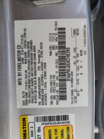 Photo 10 from auction – 2018 FORD FUSION SE with VIN 3FA6P0LU0JR248390
