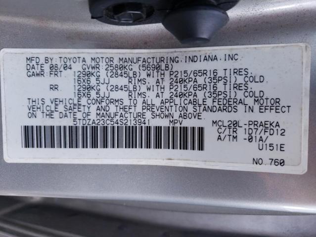 Photo 10 from auction – 2004 TOYOTA SIENNA CE with VIN 5TDZA23C54S213941