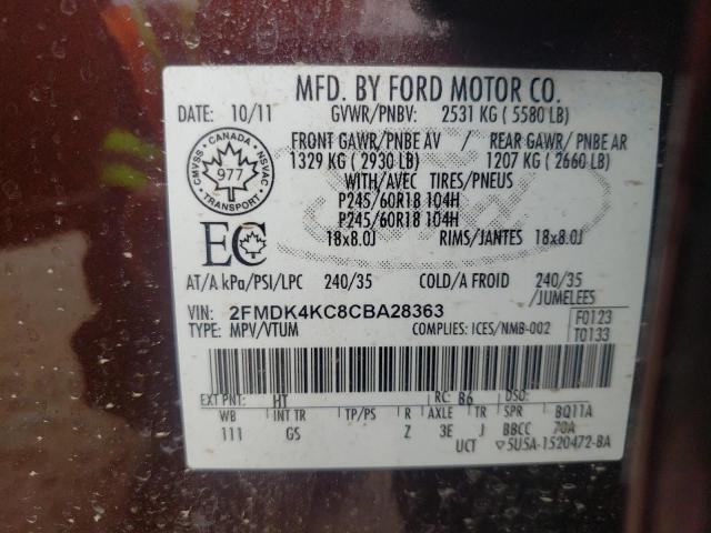 Photo 10 from auction – 2012 FORD EDGE LIMIT with VIN 2FMDK4KC8CBA28363