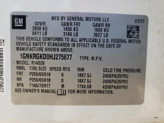 Photo 10 from auction – 2017 CHEVROLET TRAVERSE L with VIN 1GNKRGKD0HJ275677