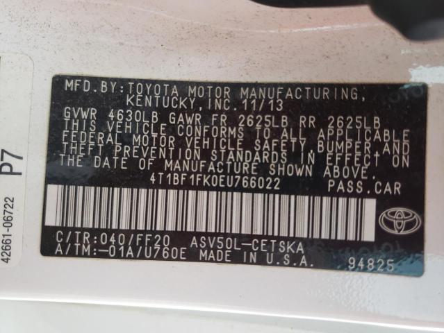 Photo 10 from auction – 2014 TOYOTA CAMRY L with VIN 4T1BF1FK0EU766022