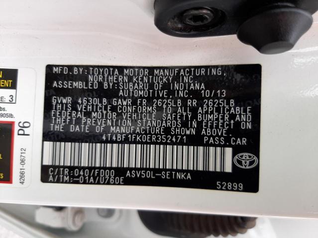 Photo 10 from auction – 2014 TOYOTA CAMRY L with VIN 4T4BF1FK0ER352471