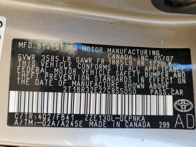 Photo 10 from auction – 2007 TOYOTA COROLLA CE with VIN 2T1BR32E27C855050