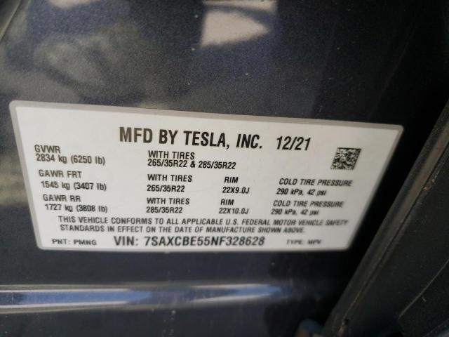 Photo 10 from auction – 2022 TESLA MODEL X with VIN 7SAXCBE55NF328628