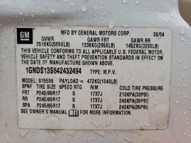 Photo 10 from auction – 2004 CHEVROLET TRAILBLAZE with VIN 1GNDS13S642432494