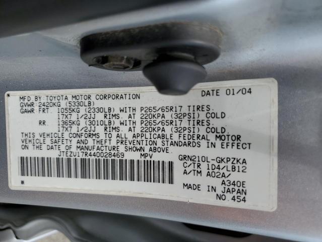 Photo 10 from auction – 2004 TOYOTA 4RUNNER LI with VIN JTEZU17R440028469