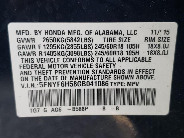 Photo 10 from auction – 2016 HONDA PILOT EXL with VIN 5FNYF6H58GB041086