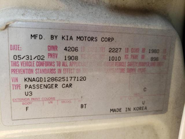 Photo 10 from auction – 2002 KIA OPTIMA MAG with VIN KNAGD128625177120