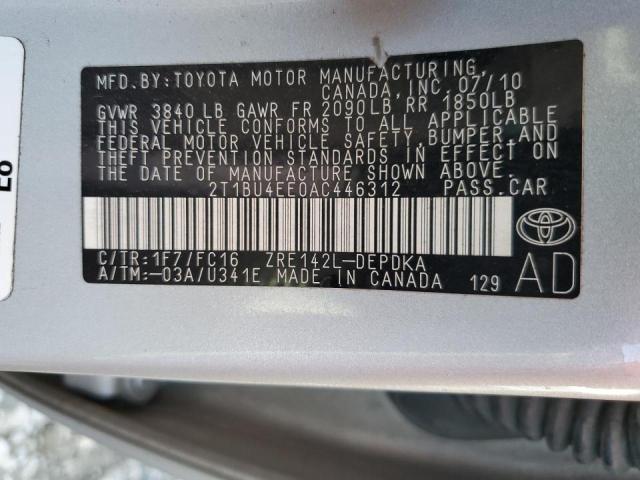 Photo 10 from auction – 2010 TOYOTA COROLLA BA with VIN 2T1BU4EE0AC446312