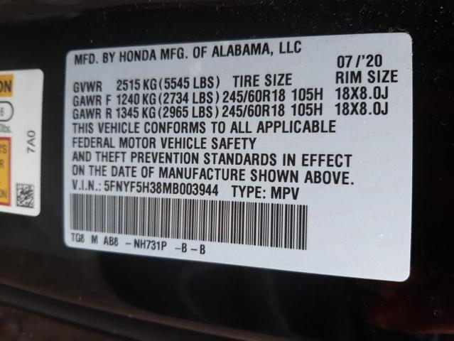 Photo 10 from auction – 2021 HONDA PILOT EX with VIN 5FNYF5H38MB003944