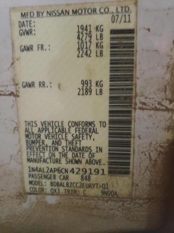 Photo 10 from auction – 2012 NISSAN ALTIMA with VIN 1N4AL2AP6CN429191