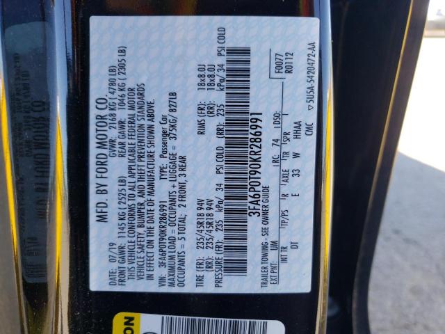 Photo 10 from auction – 2019 FORD FUSION SE with VIN 3FA6P0T90KR286991