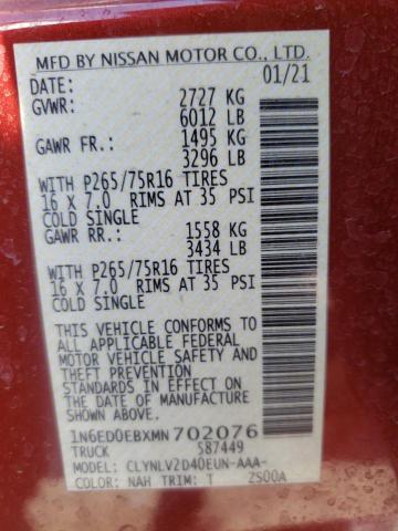 Photo 10 from auction – 2021 NISSAN FRONTIER S with VIN 1N6ED0EBXMN702076