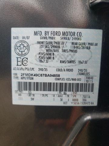 Photo 10 from auction – 2007 FORD EDGE SEL P with VIN 2FMDK49C87BA94858