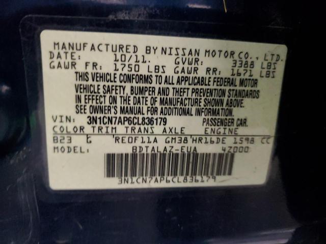 Photo 10 from auction – 2012 NISSAN VERSA S with VIN 3N1CN7AP6CL836179