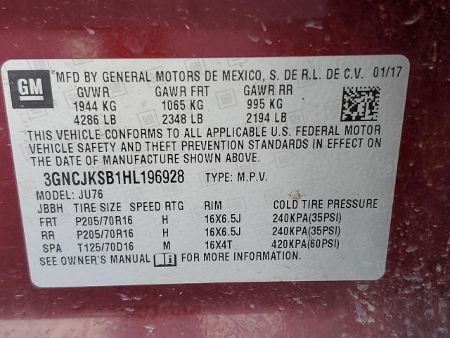 Photo 10 from auction – 2017 CHEVROLET TRAX LS with VIN 3GNCJKSB1HL196928