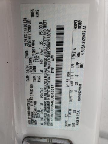 Photo 10 from auction – 2014 FORD ESCAPE SE with VIN 1FMCU0G94EUD45517