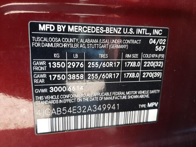 Photo 10 from auction – 2002 MERCEDES-BENZ ML 320 with VIN 4JGAB54E32A349941