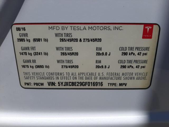 Photo 10 from auction – 2016 TESLA MODEL X with VIN 5YJXCBE29GF016916