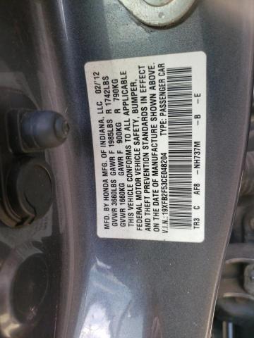 Photo 10 from auction – 2012 HONDA CIVIC LX with VIN 19XFB2F53CE048204