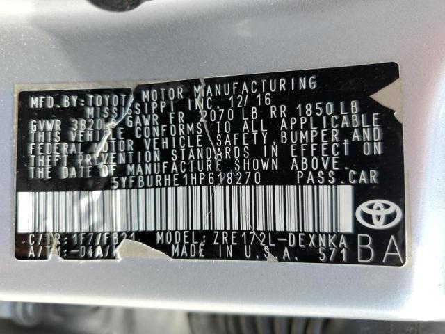 Photo 10 from auction – 2017 TOYOTA COROLLA L with VIN 5YFBURHE1HP618270