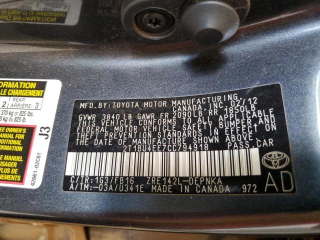 Photo 10 from auction – 2012 TOYOTA COROLAA with VIN 2T1BU4EE7CC794918