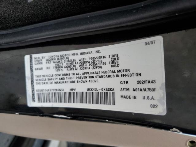Photo 10 from auction – 2007 TOYOTA SEQUOIA SR with VIN 5TDBT44A97S287663
