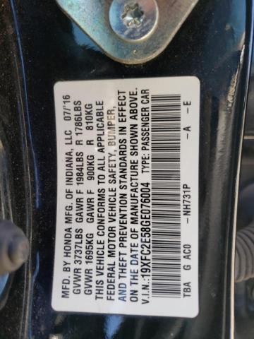 Photo 10 from auction – 2016 HONDA CIVIC LX with VIN 19XFC2E58GE076004