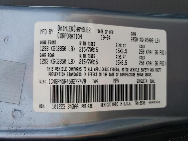 Photo 10 from auction – 2005 CHRYSLER TOWN AND C with VIN 1C4GP45R45B277478