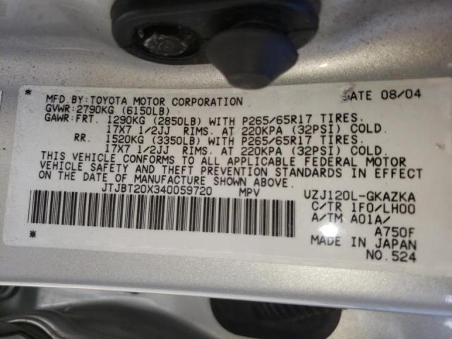Photo 10 from auction – 2004 LEXUS GX 470 with VIN JTJBT20X340059720