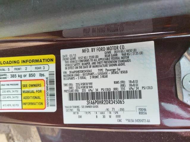 Photo 10 from auction – 2013 FORD FUSION SE with VIN 3FA6P0HR2DR345065