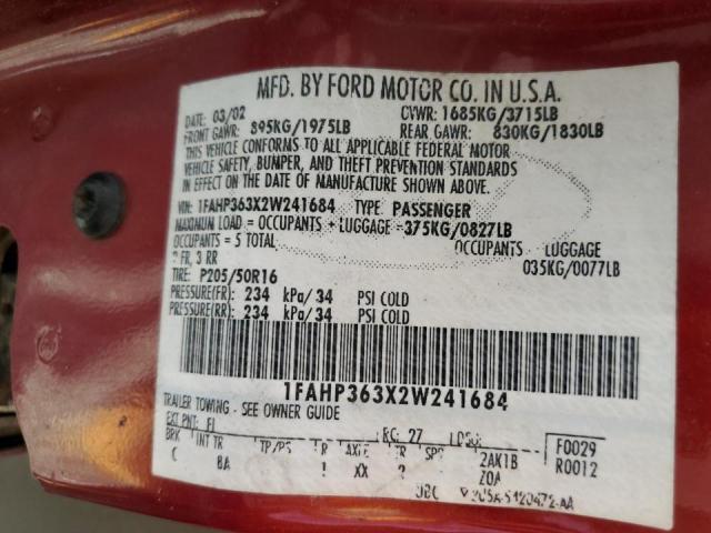 صورة رقم 10 من المزاد - 2002 FORD FOCUS SE مع VIN 1FAHP363X2W241684