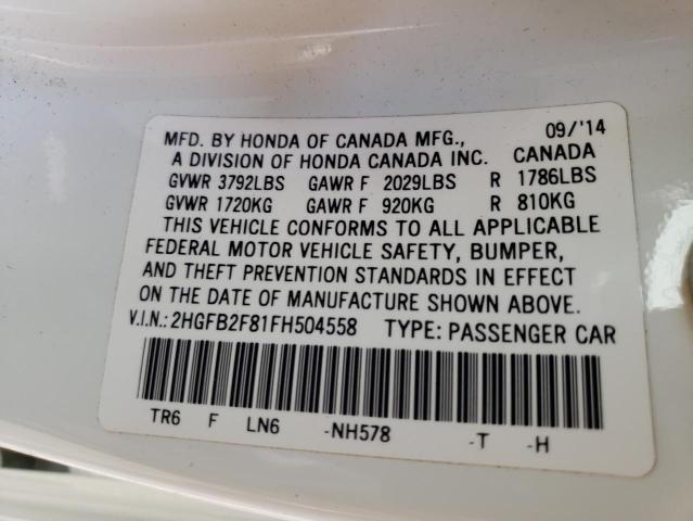 Photo 10 from auction – 2015 HONDA CIVIC EX with VIN 2HGFB2F81FH504558