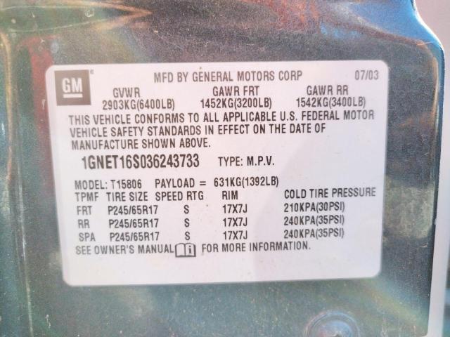 Photo 10 from auction – 2003 CHEVROLET TRAILBLAZE with VIN 1GNET16S036243733