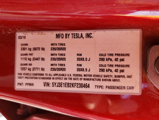 Photo 10 from auction – 2019 TESLA MODEL 3 with VIN 5YJ3E1EB2KF230464