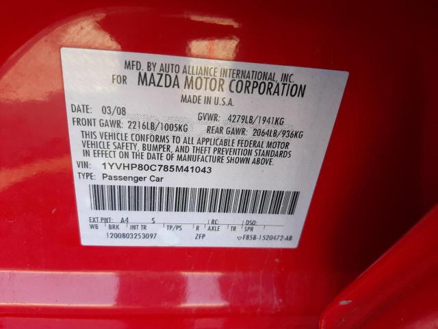 Photo 10 from auction – 2008 MAZDA 6 TOURING with VIN 1YVHP80C785M41043