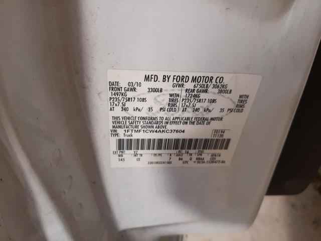 Photo 10 from auction – 2010 FORD F150 with VIN 1FTMF1CW4AKC37604